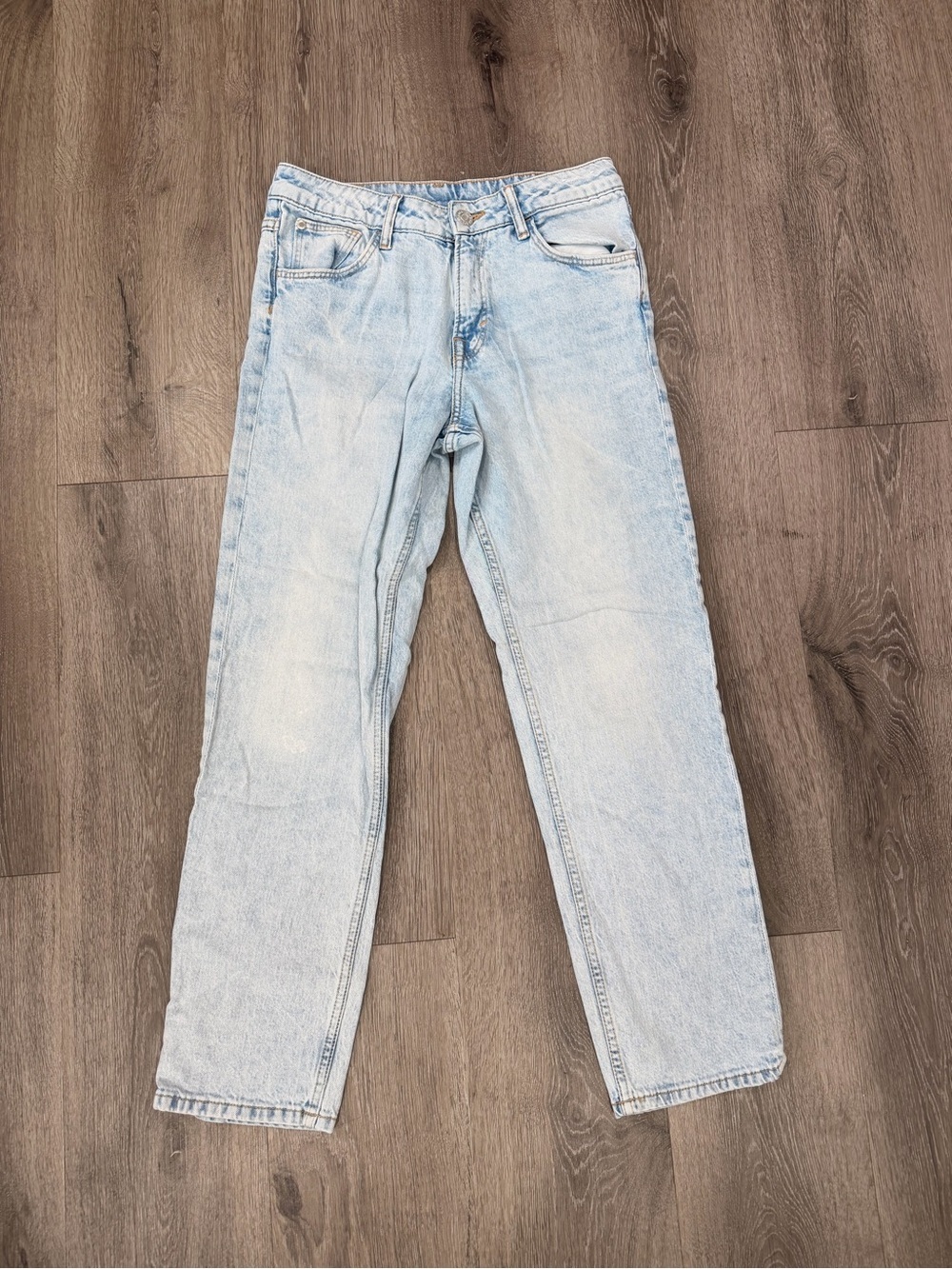 Light Wash Jeans Size 14 Youth - Classic Straight Fit Adjustable Waist Straps